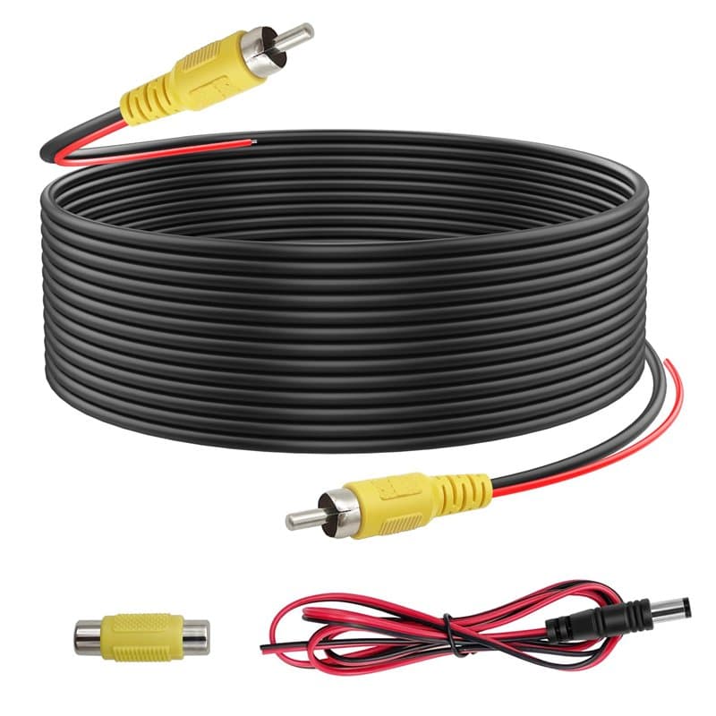 Giantdeer 10m Kit de Câble D'Extension Vidéo RCA, Câble Vidéo RCA Mâle-Mâle, Câble Rca pour Caméra de Recul avec Alimentation et