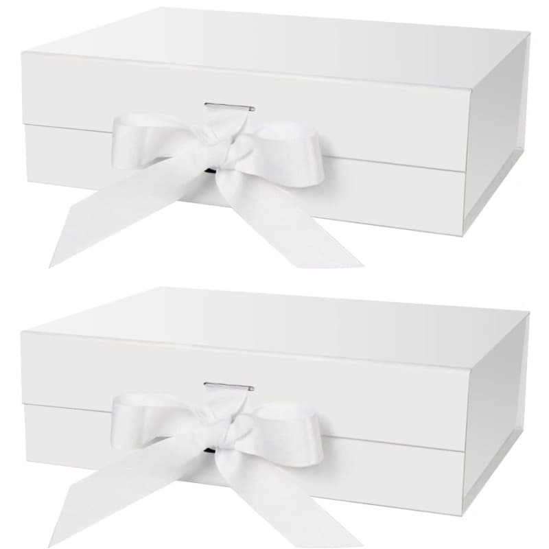 KAHEIGN 2 Pièces Boîtes Cadeaux Magnétiques avec Couvercles, 31CM x 22CM x 10CM Blanc BoîteA Cadeau en Papier avec Ruban pour Ma