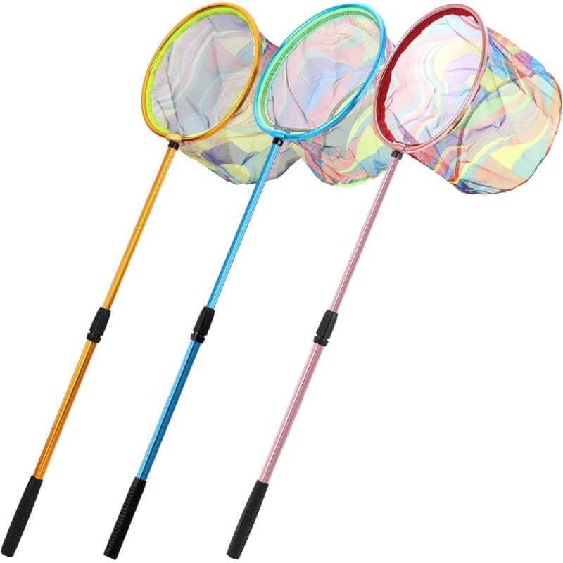 KAHEIGN Lot de 3 filets de pêche télescopiques pour enfants, 95 cm, épuisette de pêche, épuisette extensible de 68 cm à 95 cm –