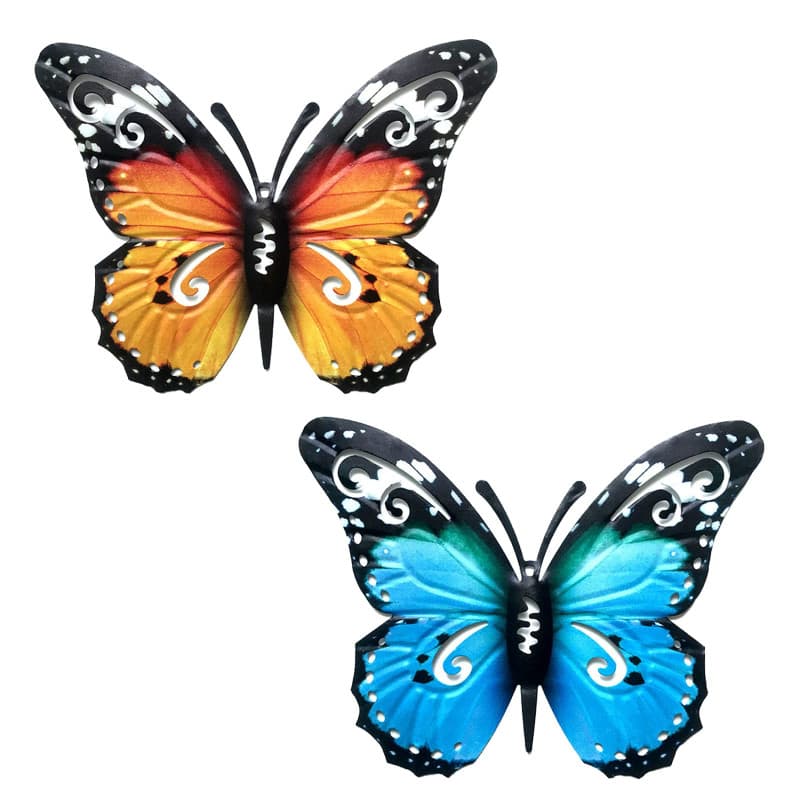 2 Pièces Papillon en Métal,Art Mural 3D Papillon Suspendu Decoration,Papillon Sculptures Décor pour Jardin Balcon Chambre Salon