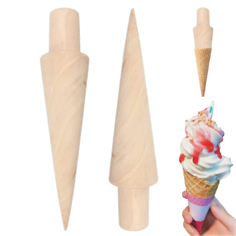 2 Pièces Cone Cuisine, Rouleau Gaufre Cône en Bois, Moule de Cornets de Crème Glacée pour Bricolage Pâtisserie Dessert Cuisson D