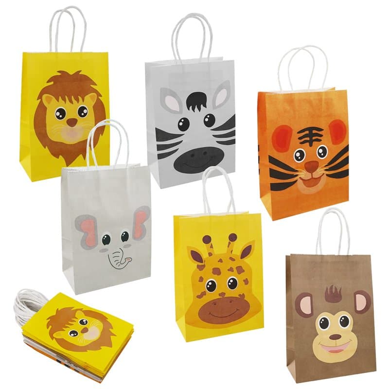 Lot de 18 sacs de fête en papier avec poignée pour enfants, sacs cadeaux en forme d'animaux, sacs à bonbons pour Halloween, Noël