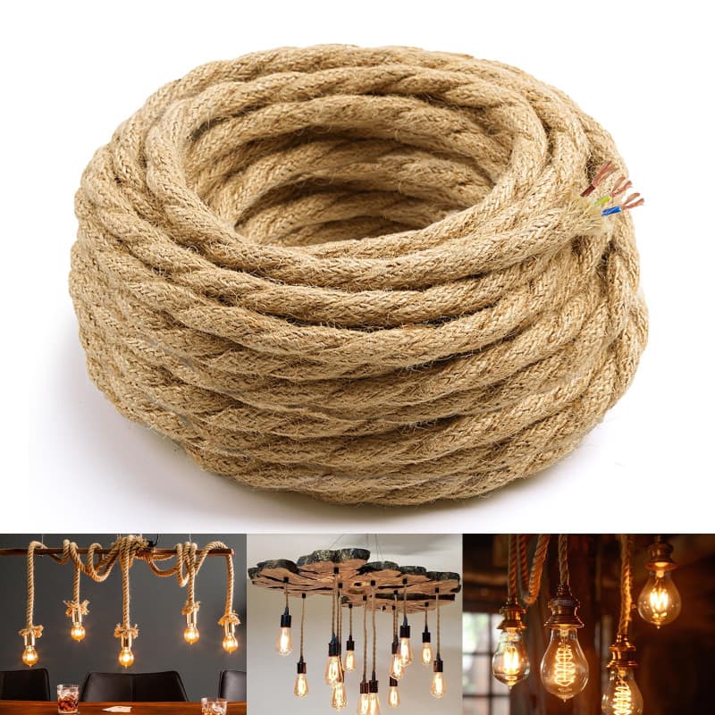 BrightArk Corde Electrique 3 Noyaux,20 M Fil électrique Tissu Cable Electrique Corde 3 x 0,75mm²Rétro Corde de chanvre tressé to