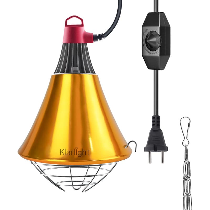 Klarlight Chauffante Infrarouge Dimmable,Support Lampe Chauffante Chiot RéFlecteur Avec Grille de Protection,CâBle de 2m Max 275