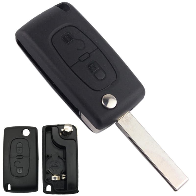 Jinpojun 2 Boutons Coque Clé CE0536 HU83 Clé à Rabat Pliable Compatible avec Peugeot 207 307 308 407 408 3008 5008, Citroen C2 C