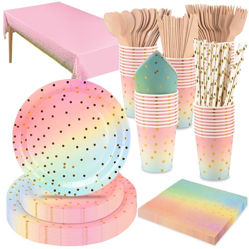 201 Pièces Service De Table Rose, Ceiliwen Service De Table Jetable Comprenant Nappe, Assiettes En Papier 9'' & 7'', Gobelet, Se