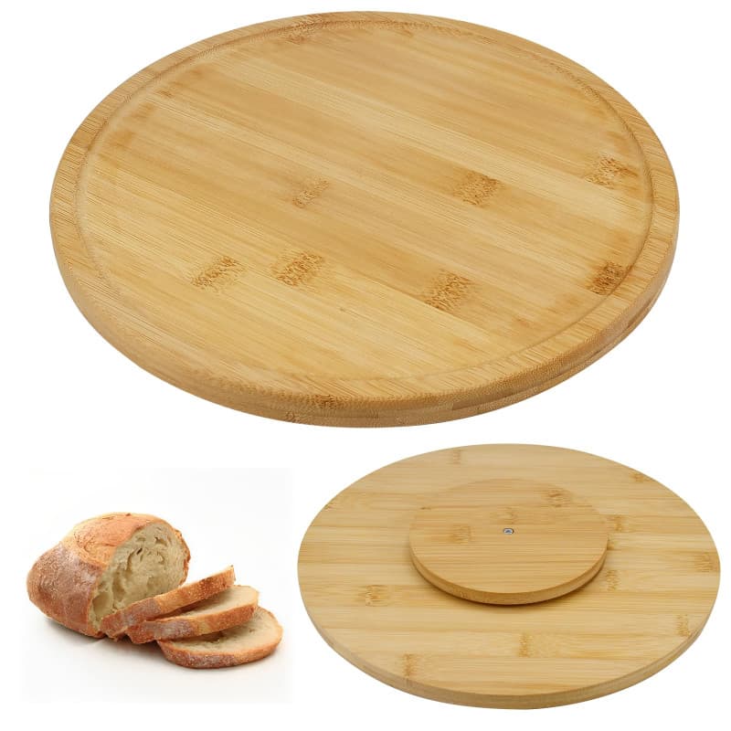 CAREDGO Plateau de Service Rotatif en Bambou, Plateau Tournant Bambou Plateau Tournant en Bois Naturel Assiette de Service Tourn