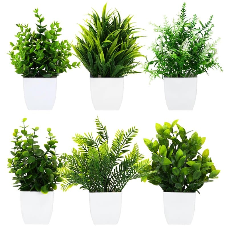Royouzi Lot de 6 petites plantes artificielles en pot - Plantes artificielles pour chambre à coucher, salle de bain, cuisine, ma