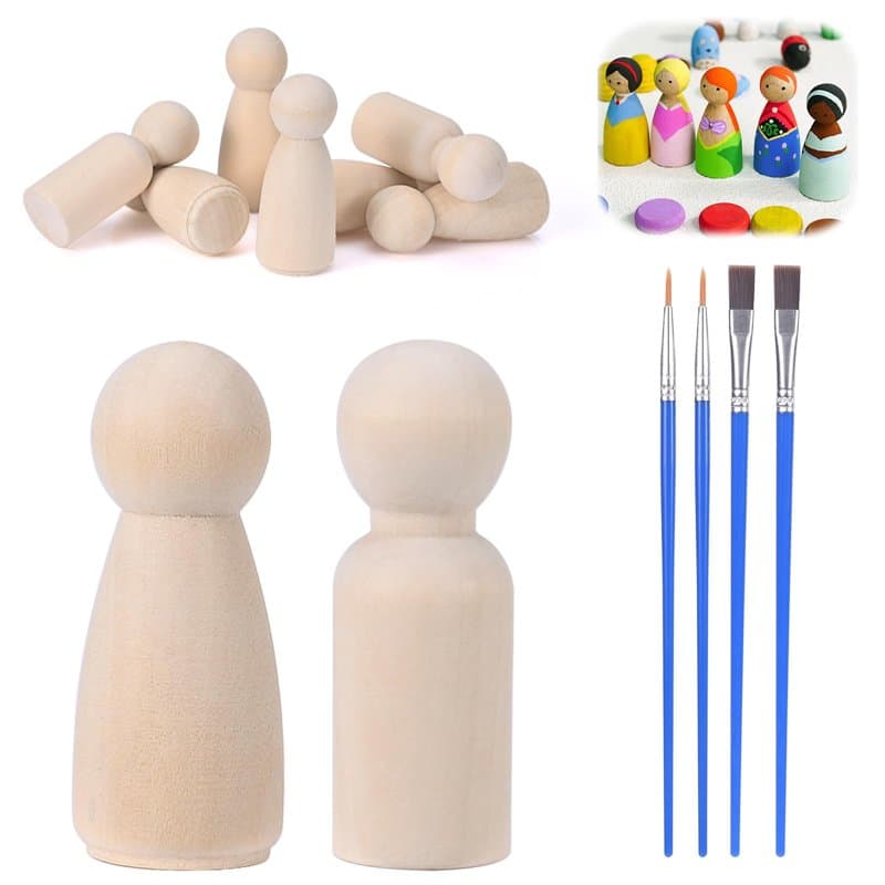 Szaboviktoria 20 Pieces Figurine En Bois 53mm Avec Pinceau, Figurines En Bois, Personnage En Bois À Peindre, Pour Bricolage, Ann
