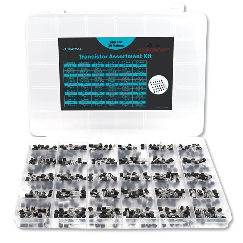 KUBOWAI Lot de 30 transistors PNP NPN SS8050, SS8550, BC546, BC547, BC548, BC549, BC550, BC556, BC557, BC558, BC559, 2N2222, 2N2