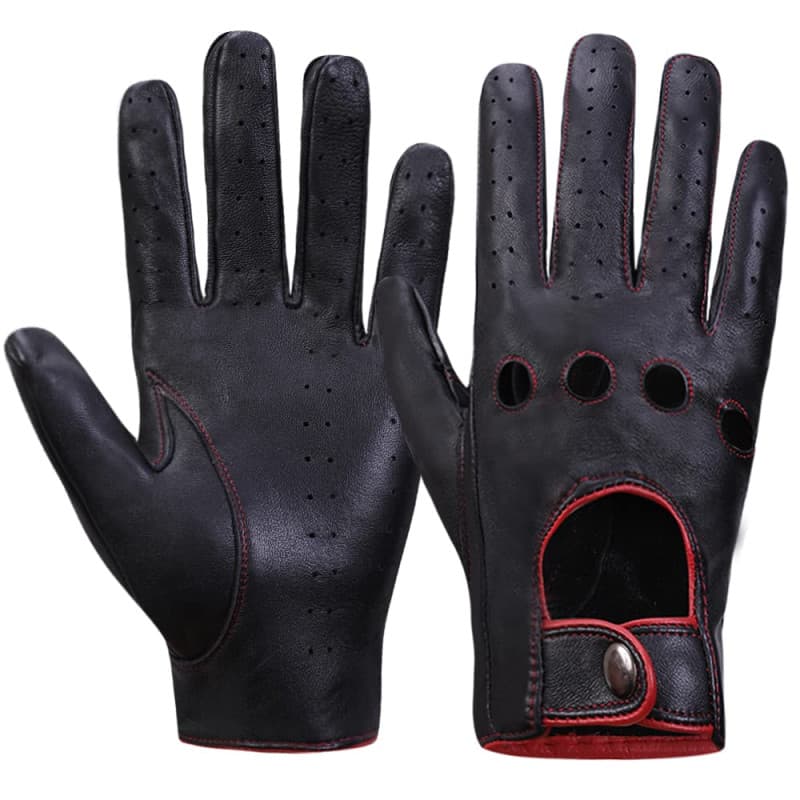 MGGM collection Gants de conduite en cuir à écran tactile pour hommes non doublés,NoirRouge,L
