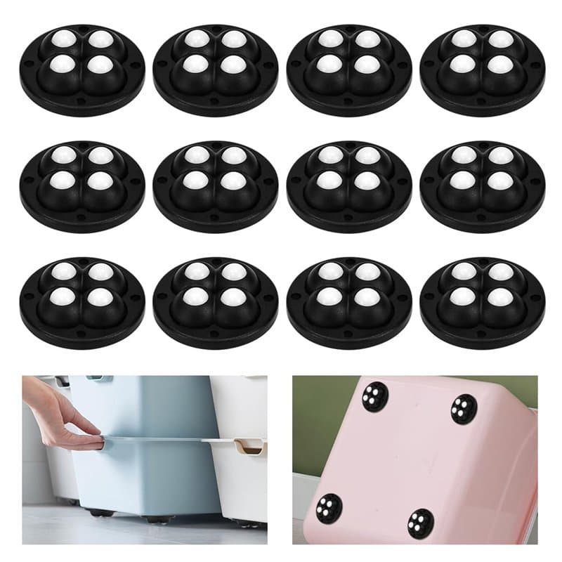 EUIEUT 12 Pcs Roulette Meuble à 4 Billes, Mini roulettes Auto-Adhésives, Petite Roue en Plastique Pivotante à 360°, Petite roule