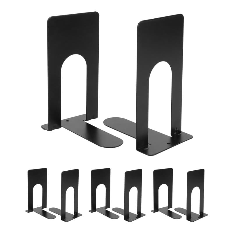 QWORK® 4 Paires Serre-Livres pour étagères, Serre Livres métal, Noir, 130mm, pour Bureau, Livres de bibliothèque, Fournitures Sc