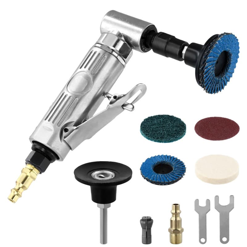 QWORK® Meuleuse d'Angle Pneumatique pour Polissage et Meulage - 12000 tr/min - Connecteur Rapide 1/4" - Bar - avec 4 Disques Pol