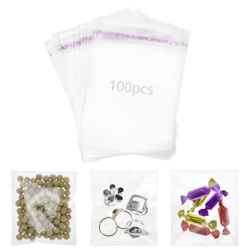 QWORK® 100 pièces 7 * 10 cm sacs en cellophane, sachet plastique transparent auto-adhésifs, pour emballer des bijoux, des savons