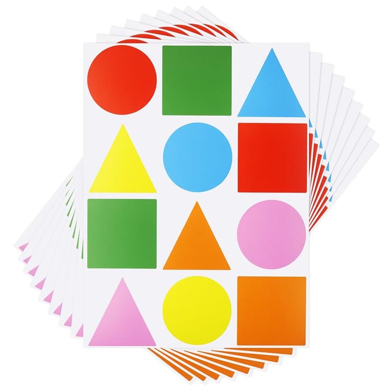 QWORK® 480 Pieces Grosses Gommettes 40 mm, Formes Géométriques (Cercle, Triangle, Carré) - Étiquettes Autocollantes Inscriptible
