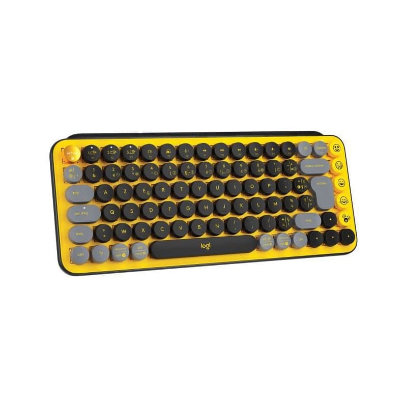 Logitech POP Keys Wireless Mechanical Keyboard With Emoji Keys clavier RF sans fil + Bluetooth Azerty Français Noir, Gris, Jaune