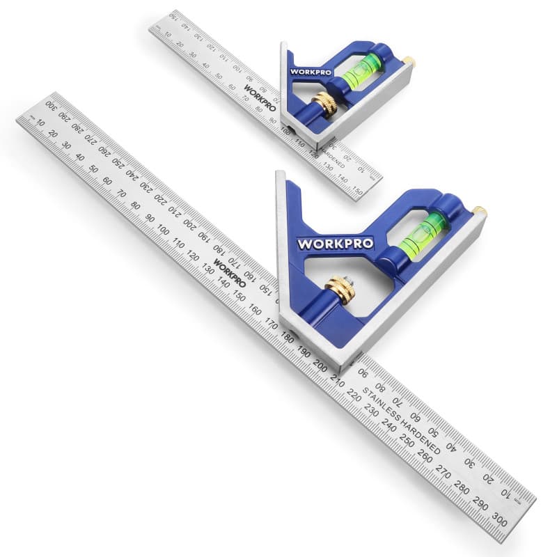 WORKPRO 2 Pièces Règle d'angle de Combinaison, Equerre Combinées 150mm & 300mm en Acier Inoxydable, Équerre de Menuisier avec Ni