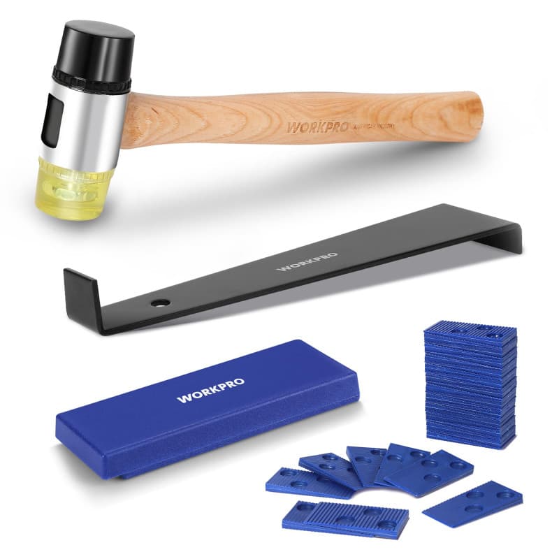 WORKPRO Kit d'installation pour Parquet Stratifié, avec 30 Cales d'espacement, Maillet Double Face, Barre de Traction, Bloc de F