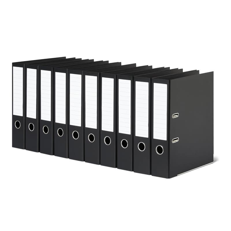 Amazon Basics Lot de 10 classeurs à levier A4, avec anneaux, pour rangement de fichiers de bureau, Noir