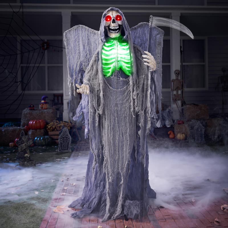 JOYIN 63" Halloween Animatronic Grim Reaper Décoration avec Ailes, fantôme Debout Grandeur Nature avec Yeux Lumineux, Son Effray