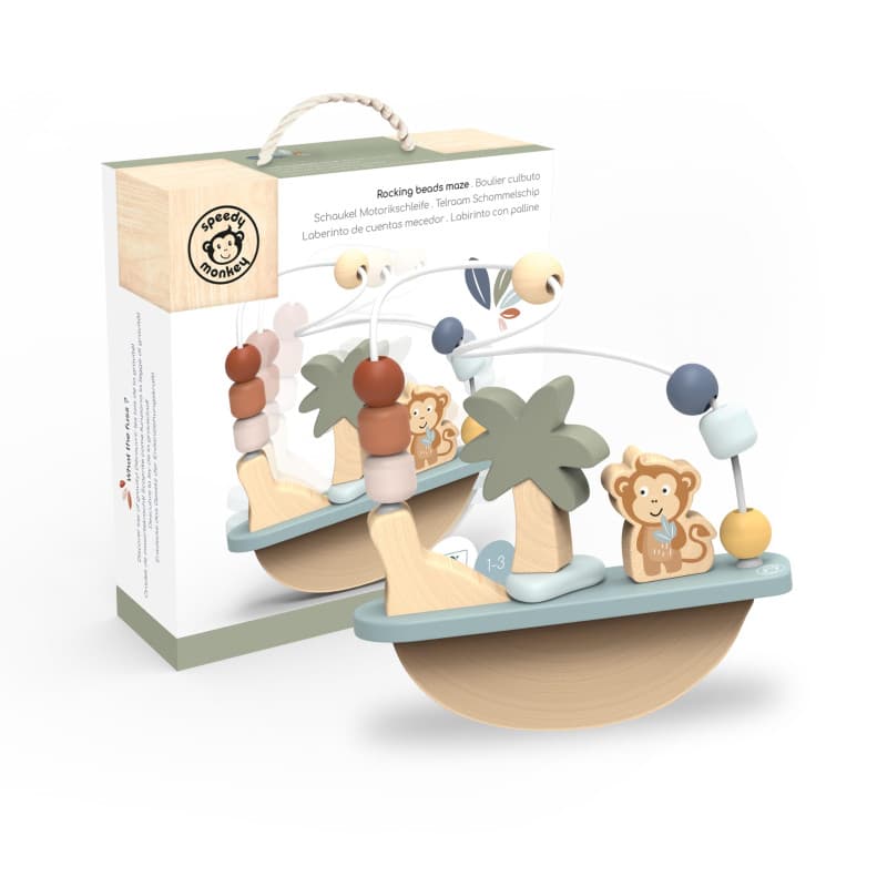 Speedy Monkey- Labyrinthe de Perles à bascule-21 x 6,6 x 22 cm-Multicolore Jouet en Bois pour Enfants-Détails soignés-Excellente
