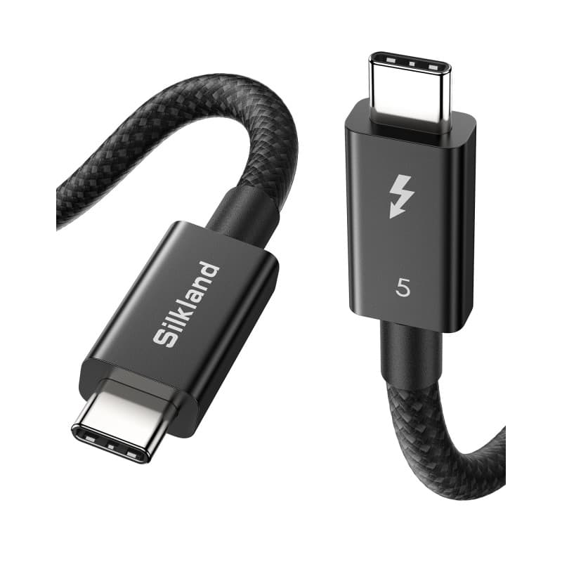 Silkland Certifié Intel 80Gbps Câble Thunderbolt 5 1M Prime Tressé, jusqu'à 120Gbps avec Bandwidth Boost, Dual 8K/6K, Charge Rap