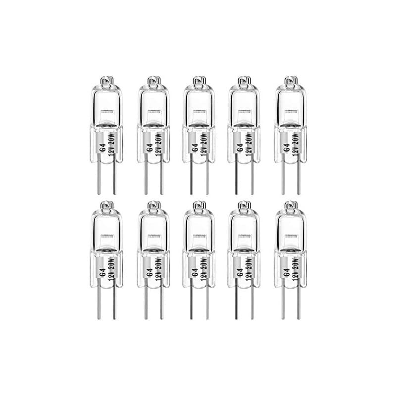 VINBE Ampoule Halogène G4 T3 20 Watt 280lm G4 Lampe Bi-Pin AC / DC12 Volt pour lumière puck, lustre, éclairage sur rail, 20W 12V