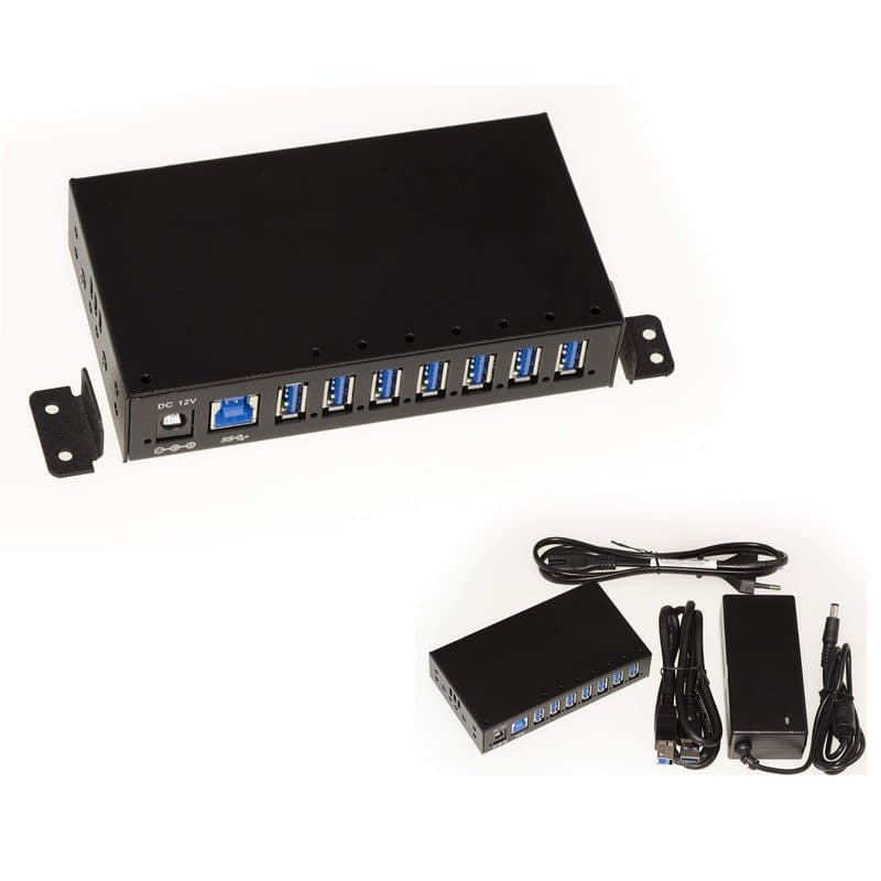 KALEA-INFORMATIQUE Station de Charge et HUB USB Type Industriel, USB3 7 Ports avec Alimentation 3A. Posable ou Rackable