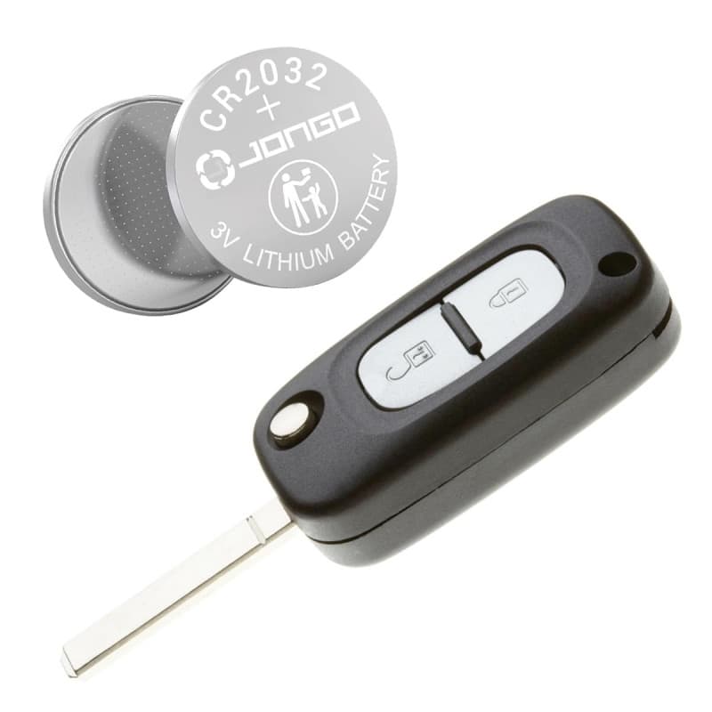 JONGO Coque de clé Compatible Renault Clio 3 Twingo 2 Kangoo Wind – 2 Boutons – avec Lame et Pile – Boîtier plip Voiture de Remp