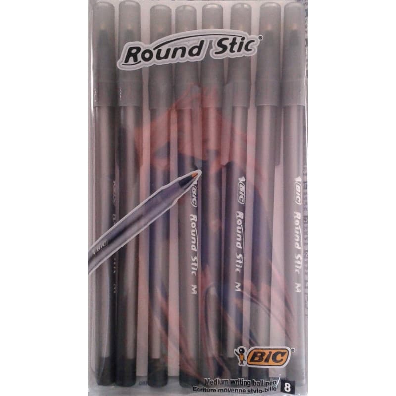 Lot de 8 Stylos à bille BIC Round Stic à pointe moyenne, encre noire
