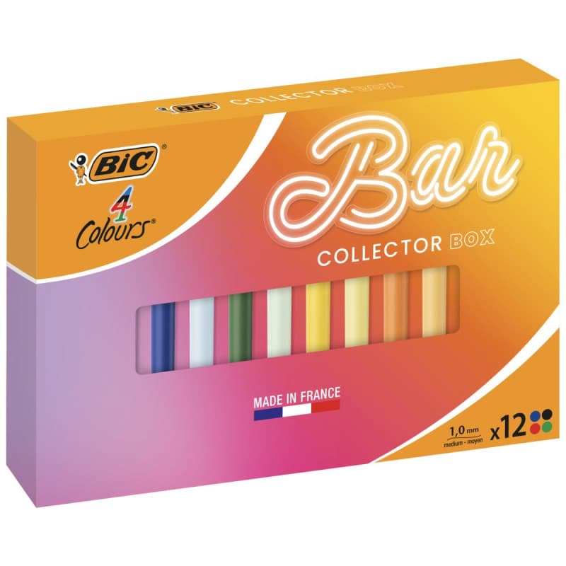 BIC 4 Couleurs Le Bar à Couleurs Stylos-Bille Rétractables à Pointe Moyenne (1,0 mm) Corps Uni - Couleurs Assorties, Coffret de