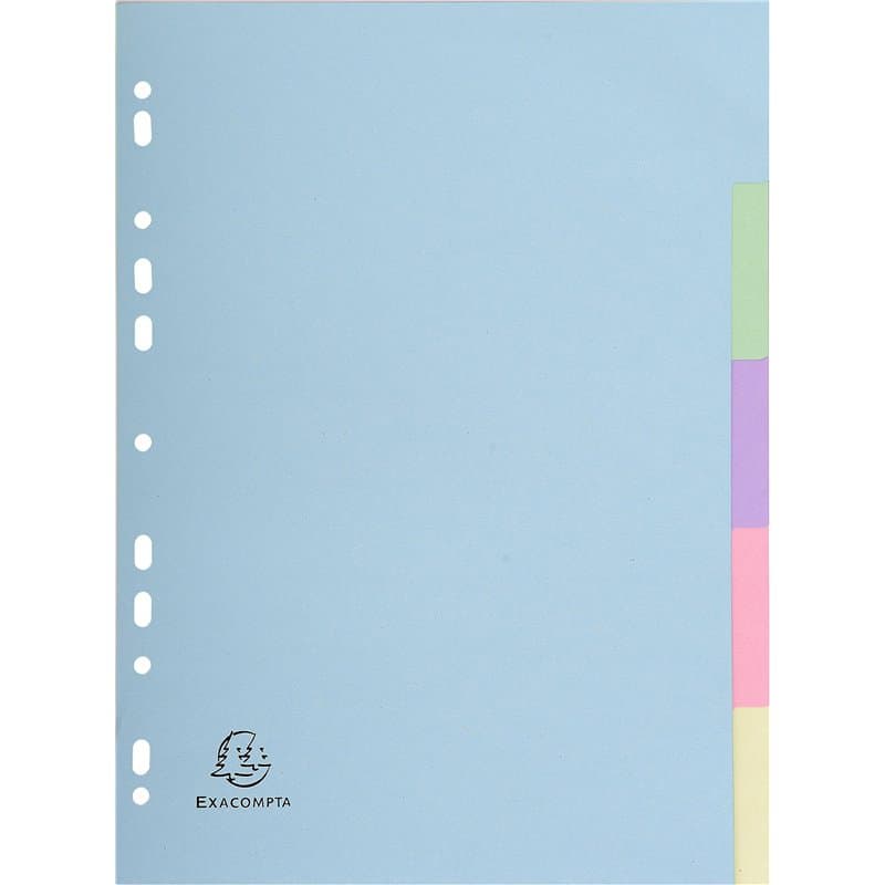Exacompta - Réf. 1605E - Intercalaires en carte pastel recyclée 170g/m2 avec 5 onglets neutres - Format à classer A4 - Dimension