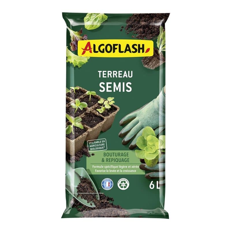Algoflash Terreau Semis, Bouturage et Repiquage, Utilisable en Agriculture Biologique - 6L
