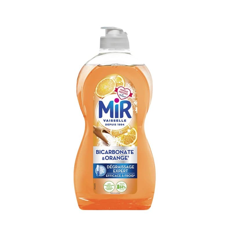 Mir Vaisselle - Bicarbonate & Orange - Dégraissage Expert - Efficace à Froid - Bicarbonate de Soude - Sans Conservateurs - Sans