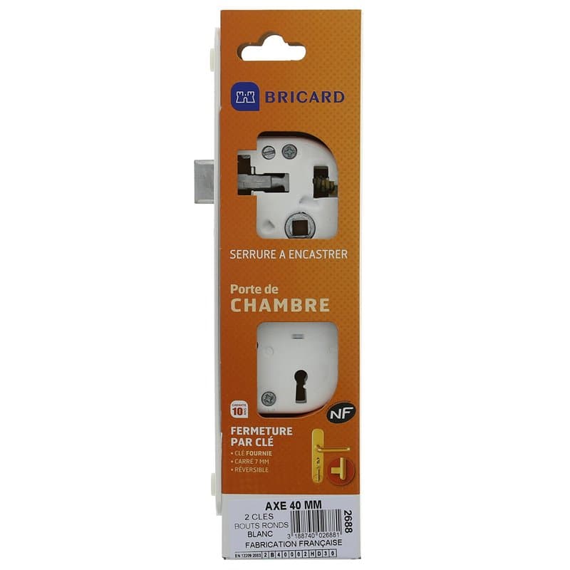 Bricard - 2688 - Serrure pour porte de chambre- d'intérieur- norme NF- sens droit- Blanc