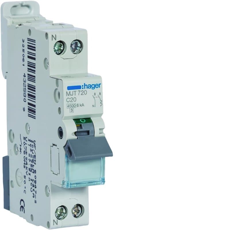 disjoncteur hager - 1 phase + neutre - 20a - 4.5ka - courbe c - vis / vis