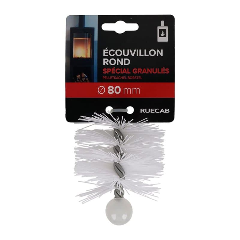 RUECAB - Brosse de ramonage Ø80mm pour poêle à granulés/pellets, hérisson ramonage nylon Ø80mm, Filetage femelle M12 x 1,75mm, l
