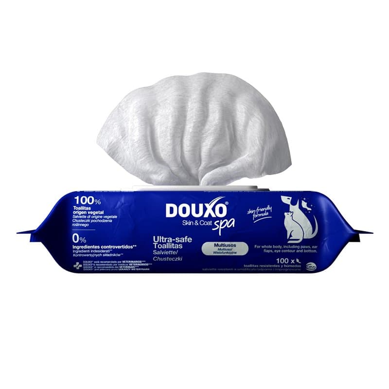 DOUXO Skin & Coat Spa - Ultra-Safe lingettes Multi-usages pour Chiens et Chats, 100 lingettes, éliminent Les saletés, laissent L