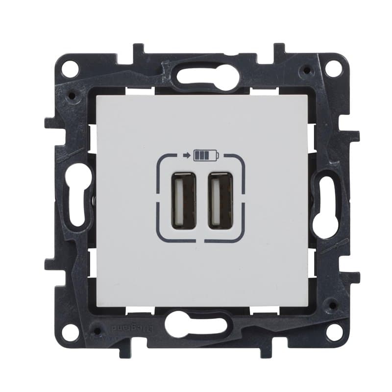 LEGRAND Chargeur double USB type A composable pour installation encastrée, gamme Niloé Step, couleur blanc, 398262