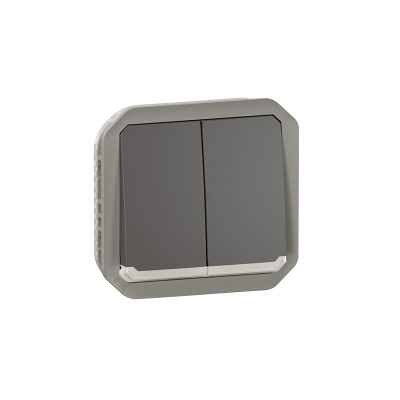 LEGRAND, Plexo New 069806L Interrupteur double pour pièces humides/double bouton-poussoir + bouton-poussoir et contact inverseur