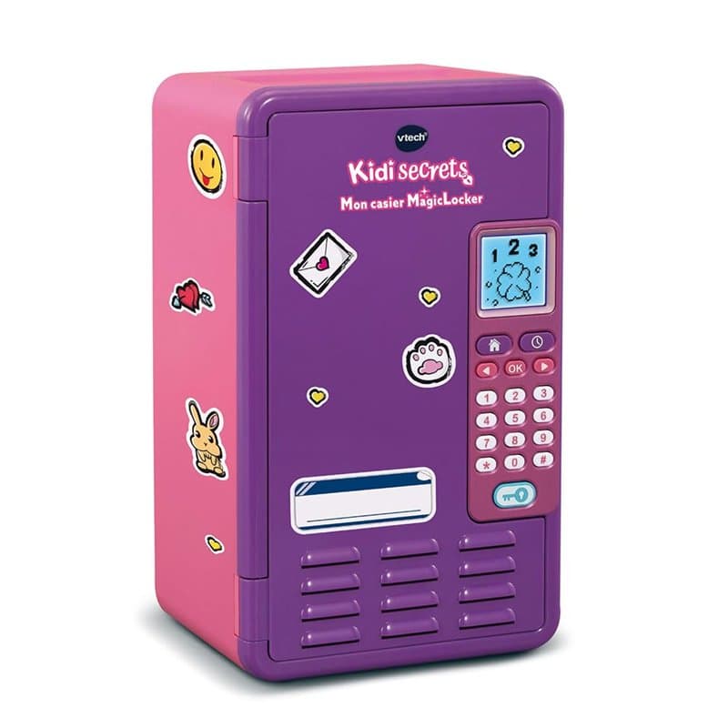 VTech - KidiSecrets, Mon Casier MagicLocker Violet et Rose, Coffre-Fort Secret avec Code, Enceinte, Jeux, Réveil, Boîte à Trésor