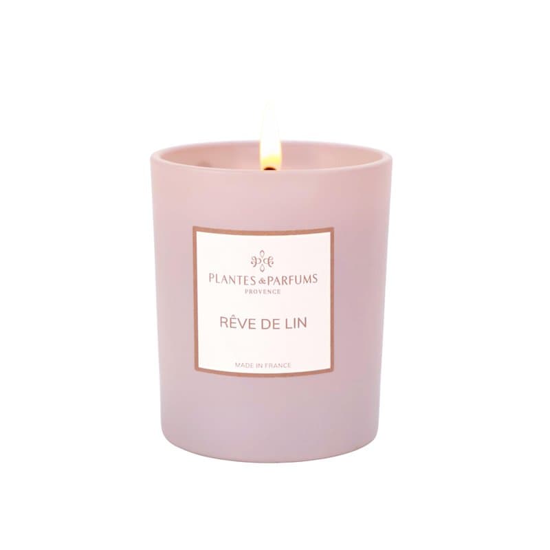 Bougie Parfumée Rêve de Lin 180g – Cire 100% Végétale – Parfum Floral & Poudré – Fabriquée en France – Parfums de Grasse – Longu