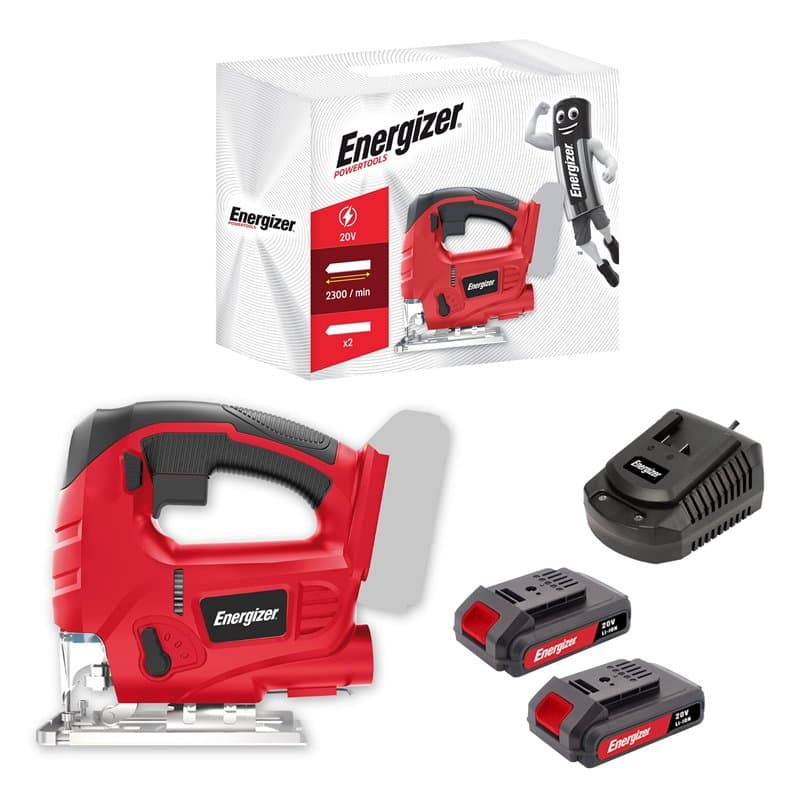 Energizer - Scie Sauteuse Sans Fil 20Volts – 2300 OPM, Coupe Bois 80mm/Métal 6mm – Inclus 2 Batteries 20V 2AH + Chargeur - Rapid