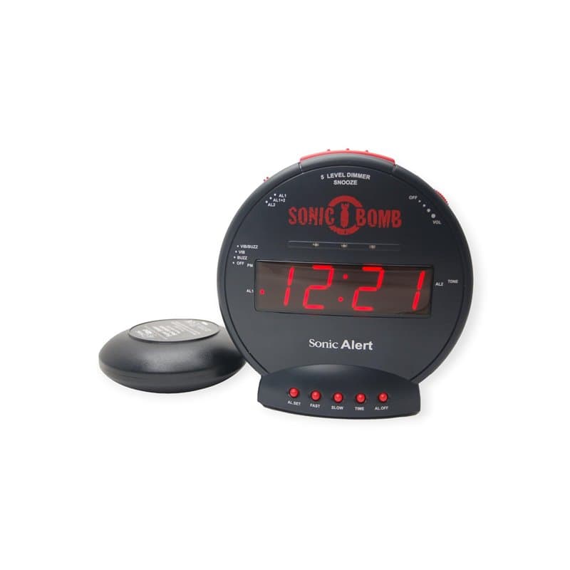 Geemarc Sonic Bomb - Réveil avec Alarme Super Puissante, Coussin Vibrant et Fonction Répétition de Sonnerie - Pour les Personnes
