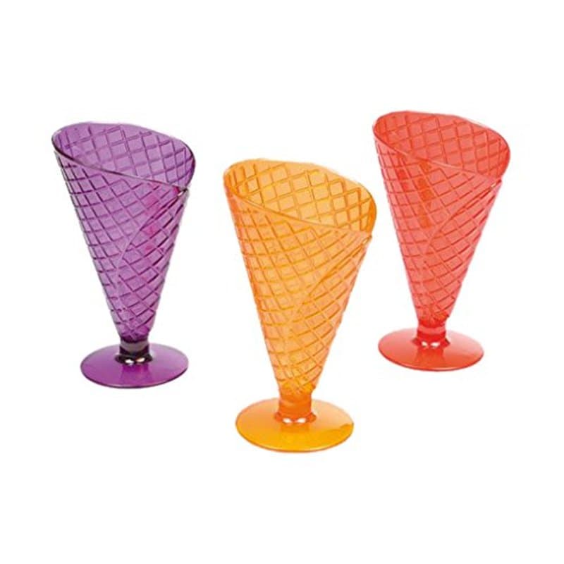 Homéa, Set de 3 Coupes Acrylique Forme Cornet 220Ml - 3 Couleurs Ass - PS - H16,5 cm, Assortis