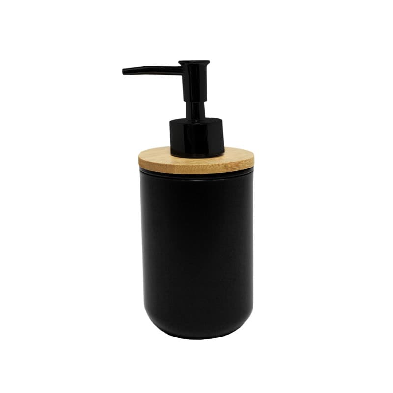 douceur d'intérieur, Distributeur Savon (Diamètre 7.2 x 17.5 cm) Smart Noir, Polystyrène et Bambou