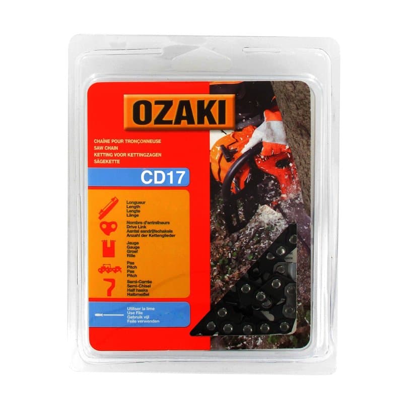 OZAKI - Chaîne Tronçonneuse .3/8" - Jauge 1,6 mm (0,63") - Profil de Gouge Semi-Carré - 72 Entraîneurs