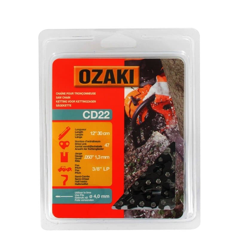 OZAKI - Chaîne Tronçonneuse .3/8" LP (Low Profile) - Jauge 1,3 mm (0,50") - Profil de Gouge Semi-Carré - 47 Entraîneurs
