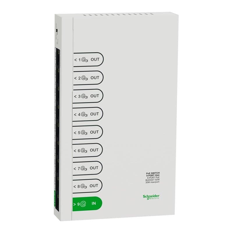 Schneider Electric - Resi9 SWITCH ETHERNET 9 PORTS, 8 PORTS 1GBIT POE 30 W MAX, BUDGET TOTAL 92 W - R9H9SWP92